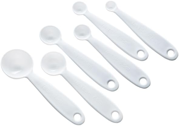 Rocky Mountain Goods Measuring Spoon Set - 6-Piece White Set - 1/8 tsp to 1 tbsp - Durable Plastic with Raised Measurements - Metric, Standard Markings - Dishwasher Safe - Wet and Dry Ingredients