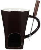 Multi Functional Ceramic Fondue Mug, Tealight Heated Chocolate & Cheese Fondue Set for Dipping, Ideal for Romantic Nights (Coffee)