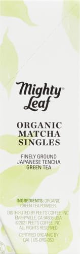 Mighty Leaf Tea, Organic Matcha Green Tea Singles - 1 Box of 12 Single Serve Packets, 100% Japanese Matcha, Unsweetened