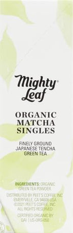 Mighty Leaf Tea, Organic Matcha Green Tea Singles - 1 Box of 12 Single Serve Packets, 100% Japanese Matcha, Unsweetened
