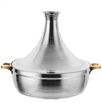 Large Stainless Steel Moroccan Tagine Pot, 30cm Non-Stick Tajine Casserole with Cone Lid & 2 Handles, Elegant Gold Design for Authentic Moroccan Cooking