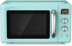 Retro Microwave Oven 0.9Cu.ft，900W Compact Countertop Microwave w/5 Micro Power & 8 Auto Cooking, Child Lock, Timer Setting & Glass Turntable, LED Display, Mint Green