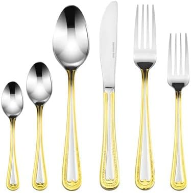 75-Pc Luxury Flatware Set for 12 w/Storage Case 24K Gold Premium Dining Cutlery Service - 18/10 Surgical Stainless Steel Silverware Hostess Serving Set in a Chest (Madison II)
