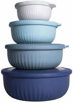 COOK WITH COLOR Prep Bowls with Lids- Wide and Deep Nesting Plastic Small Mixing Bowl Set with Lids, 8 Piece Set - Wide Bowls, Blue