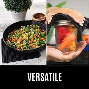 HOMWE Silicone Oven Mitts and Pot Holders, 4-Piece Set, Heavy Duty Cooking Gloves, Kitchen Counter Safe Trivet Mats, Advanced Heat Resistance, Non-Slip Textured Grip (Yellow)