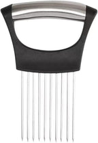 2Pcs onion slicer， Kitchen Prong Slicer for Vegetables and Meat, Stainless Steel Tines with Safety Handle, Black (2)