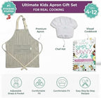 TOVLA JR. Apron Gift Set for Kids with Pocket for Boys and Girls, Comfortable Cotton Canvas for Baking and cooking