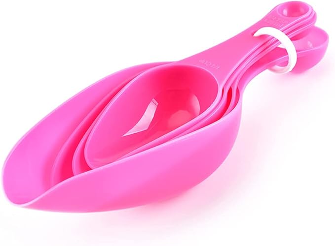 Double Ended Plastic Measuring Scoops & Spoons Set of 4 - Kitchen Scoops for Ice Flour Powder Spice Pet Food - Measuring Tools Great for Dry and Liquid Ingredients (Pink)