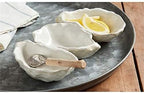 Mud Pie Oyster Shaped Triple Dip and Serving Set, White, 10.25" x 5.5"