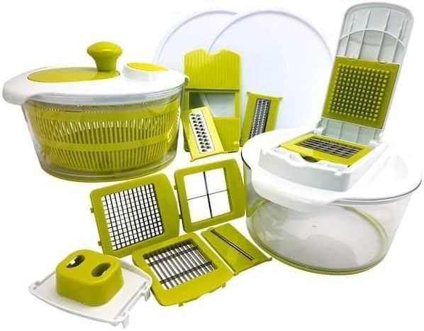 For 10-in-1 Multi-Use Salad Spinner with Slicer, Dicer and Chopper