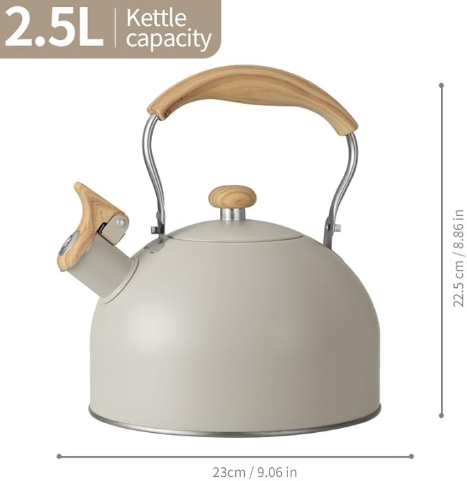 Stove Top Kettle, 2.5 Quart Whistling Kettle for Gas Hob with Wood Pattern Handle Loud Whistle Food Grade Stainless Steel, Anti-Hot Handle and Anti-Rust, Suitable for All Heat Sources