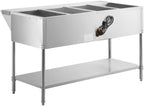 STE-4SA Four Pan Electric Steam Table, 120V 2000W, Stainless Steel, 57x30x34 Inches, Open Well with Undershelf, Commercial Food Warmer