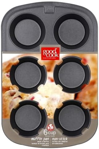 GoodCook Everyday Nonstick Steel Muffin Pan, 6 cup, Gray (Pack of 12)