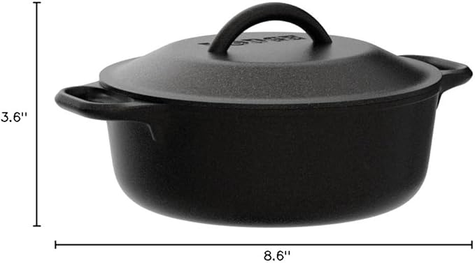 Lodge Cast Iron Dutch Oven - Loop Handle Cooking Vessel - Even Heat Retention - Oven-Safe, Versatile Pot - 2 Quart