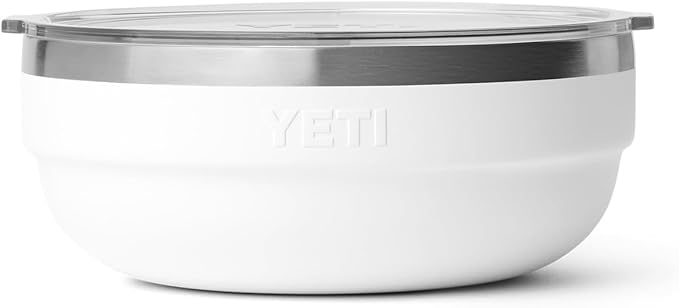 YETI Rambler Low Bowl, Vacuum Insulated, Stackable and Nestable Stainless Steel Bowl with Lid, 1.6 Quart, White