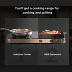 Portable Compact 2 Burner Induction Cooktop Electric Stove w/Smokeless Cast Iron Griddle Grill & Temperature Control & Child Lock, Rose Gold