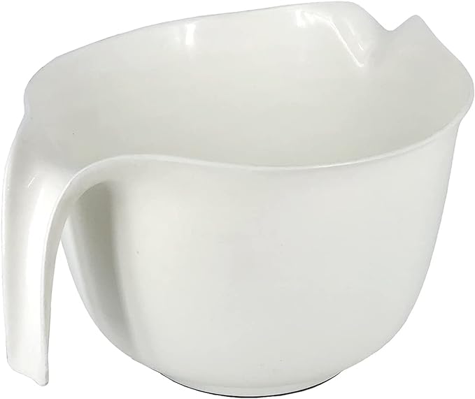 Glad Mixing Bowl with Handle – 3 Quart | Heavy Duty Plastic with Pour Spout and Non-Slip Base | Dishwasher Safe Kitchen Supplies for Cooking and Baking, White (Pack of 6)