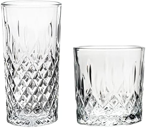 Vikko Rock and Tumbler Set, 12 Piece Set of Elegant Glasses, 6 Tall 12.25 Ounce Glasses and 6 Short 11.25 ounce Whiskey Glasses