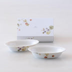 NARUMI Oval Gratin Dish Set, Lucy Garden, 8.7 x 5.5 x 1.8 inches, Berry Pattern, Set of 2, Microwave, Dishwasher, Oven Safe, Made in Japan, Gift Box Included