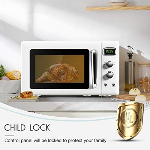 Retro Microwave Oven 0.9Cu.ft，900W Compact Countertop Microwave w/5 Micro Power & 8 Auto Cooking, Child Lock, Timer Setting & Glass Turntable, LED Display, Mint Green