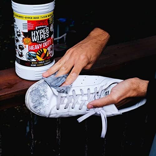 Hyper Wipes, 1 Pack Heavy Duty Hand & Tool Cleaning Wipes, 8"x12" Size Multi-Surface Cleaning Wipes, Degreasing, All Purpose Cleaner, Bathroom, Mechanic, Work Surface Wipes, 90 Count Canister