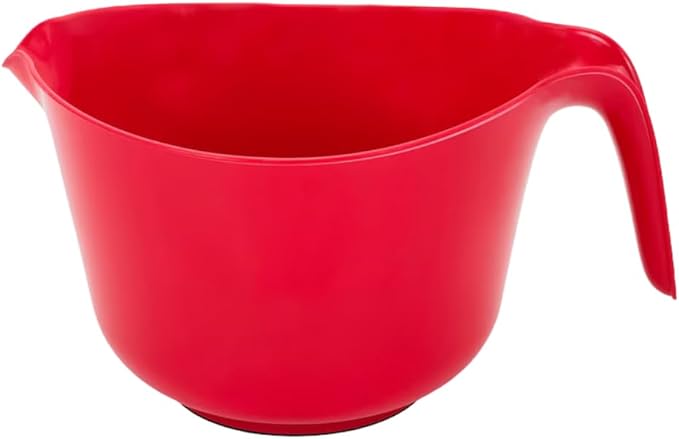 Set of 2 Red Plastic Mixing Bowls with HandleS Pour Spout and Non-Slip Base - Dishwasher Safe Cooking Baking Kitchen Supplies, 2.5 qt.