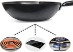 Chinese Carbon Steel Wok with Wooden Lid, Stir Fry Pan Flat Bottom Pan for Electric Stove, Induction Cooker and Gas Stove(12.5 Inch)