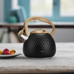 Hauce Radio Tea Kettle Stovetop,2.5QT Stainless Steel Whistling Teapot for Stove Top Aesthetic,Portable Water Kettles Camping with Anti-hot Silicone Handle,Suitable for All Heat Sources,Black