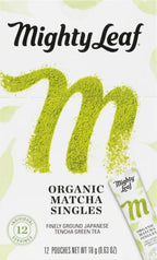 Mighty Leaf Tea, Organic Matcha Green Tea Singles - 1 Box of 12 Single Serve Packets, 100% Japanese Matcha, Unsweetened