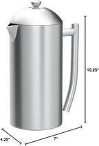 Frieling Coffee Press Stainless Steel French Press Coffee Maker - 44 oz, Brushed Stainless Steel - Double-Walled Insulated Zero Sediment Filter - For Home & Camping