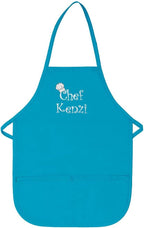 Made in the USA Chef Any Name Child Personalized Embroidered Premium Child Apron for Kids Girls Boys Fun in the Kitchen Gift Turq Long
