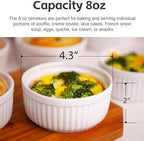 Nuwave Ceramic Ramekins 8 oz, Set of 6, Elegant Classic Style for Baking Souffles, Creme Brulées, Custards, Puddings, 4.3” Wide & 2” Tall, Microwave, Oven & Dishwasher-Safe, Ivory White (6)