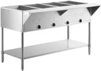 STE-4SA Four Pan Electric Steam Table, 120V 2000W, Stainless Steel, 57x30x34 Inches, Open Well with Undershelf, Commercial Food Warmer