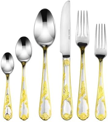 75-Pc Luxury Flatware Set for 12 w/Storage Case 24K Gold Premium Dining Cutlery Service - 18/10 Surgical Stainless Steel Silverware Hostess Serving Set in a Chest
