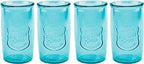 Glaver's Highball Glasses Set of 4 – 20oz Artistic Ice-Cold Pretty Blue – Vintage Glassware with Embossed Logo – Beverage Drinking Glasses for Water, Juice, Cocktails. Hand Wash.