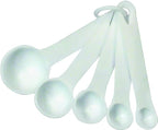 Rocky Mountain Goods Measuring Spoon Set - 6-Piece White Set - 1/8 tsp to 1 tbsp - Durable Plastic with Raised Measurements - Metric, Standard Markings - Dishwasher Safe - Wet and Dry Ingredients