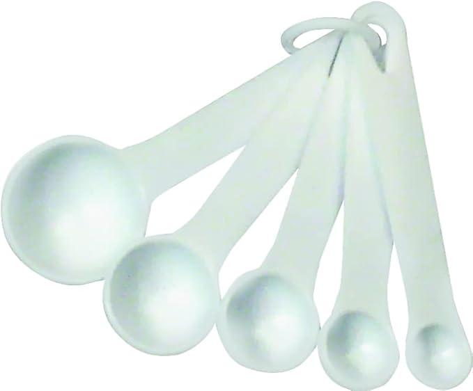 Rocky Mountain Goods Measuring Spoon Set - 6-Piece White Set - 1/8 tsp to 1 tbsp - Durable Plastic with Raised Measurements - Metric, Standard Markings - Dishwasher Safe - Wet and Dry Ingredients