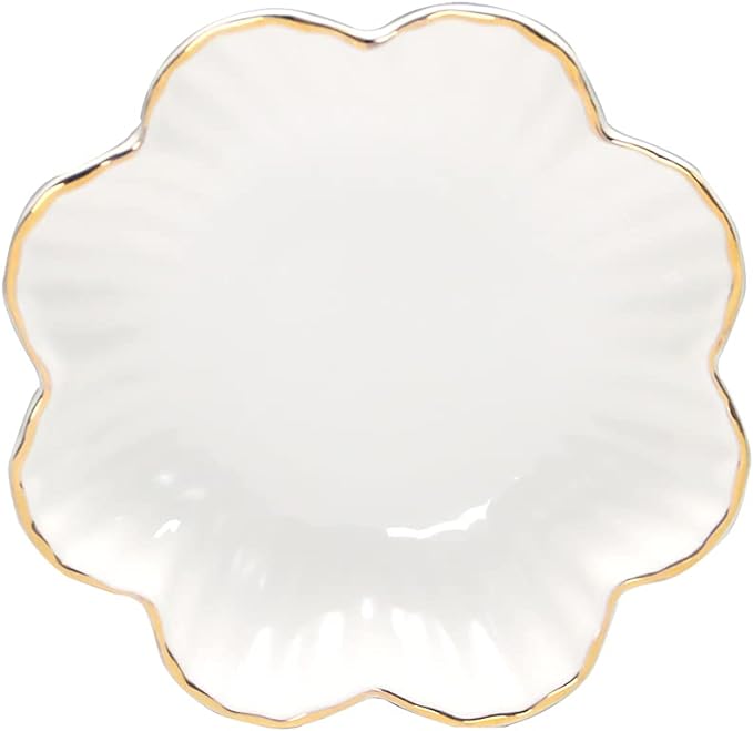 Porcelain Serving Dish,Ceramics Flower Relish Tray with Metallic Rim,Serving Bowls for Wedding,Party Perfect for Small Cereal, Pasta, Salad, Candy and Snacks White 8 inch (8 inch)
