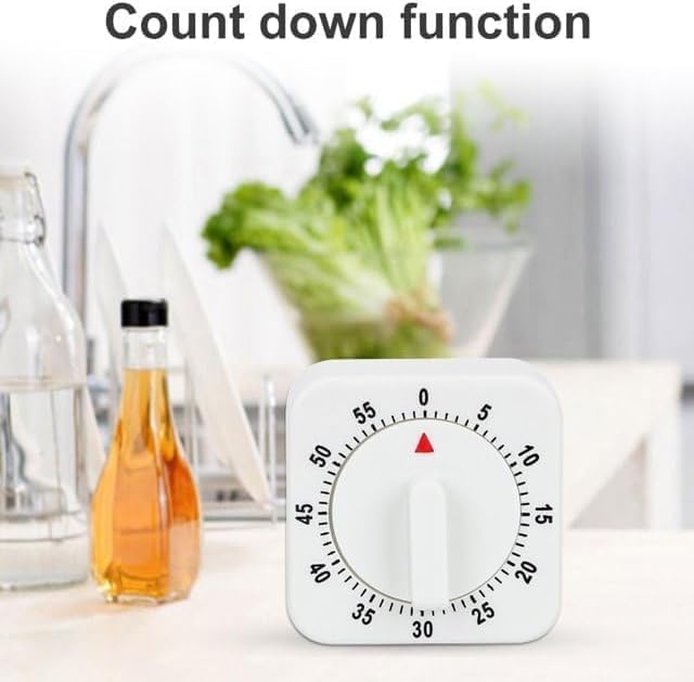 White Timer Clock Square 60-Minute Mechanical Kitchen Wind up Timer Visual Cooking Clock with Loud Alarm No Batteries, Cooking Baking and Kitchen, Thermometers and Timers