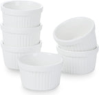 2.5 oz Ramekins 6 pcs Porcelain Ramekins Dishes for Souffle,Creme Brulee, Pudding, Custard Cups,Bakeware Bowls Set for Baking,Oven Safe, White 2.5 inch