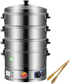 3-Tier Stainless Steel Electric Food Steamer - Automatic Heating & Static Control for Healthy Cooking - Ideal for Breakfast Meals & Meal Prep (220V)
