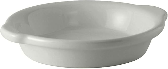 Tuxton China BWN-2003 Au Gratin Dish, 20 oz., 8-1/8" x 7-3/8" x 1-5/8" H, Round, Microwave and Dishwasher Safe, Oven Proof, Fully Vitrified, Ceramic, DuraTux, White, Pack of 12