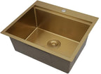 STARSTAR Workstation Ledge Topmount/Drop-in Single Bowl Satin Matte Stainless Steel Kitchen/Yard/Bar/Laundry/Office Sink, With Grid, Colander, Cutting Board, Strainer (25x22x10 Gold)