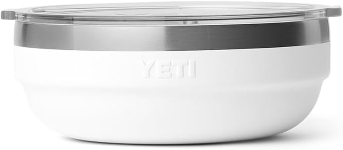 YETI Rambler Low Bowl, Vacuum Insulated, Stackable and Nestable Stainless Steel Bowl with Lid, 0.7 Quart, White