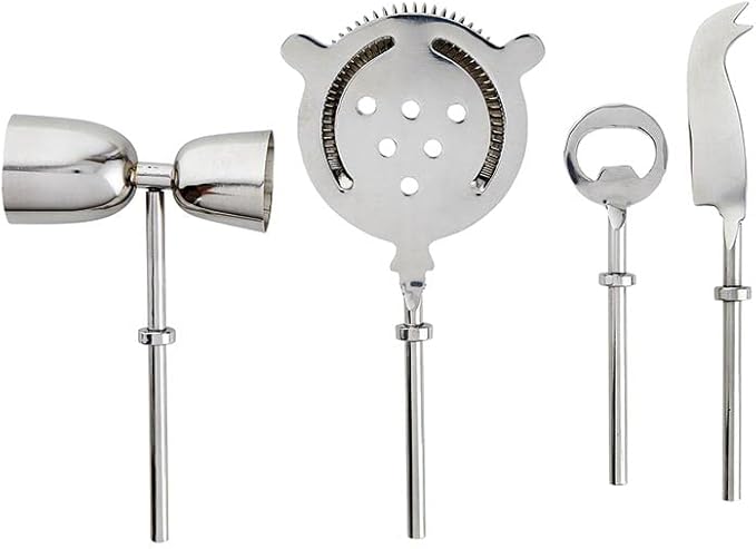 Santa Barbara Design Studio TableSugar Bar Tools Modern Kitchen Cocktail Accessories, 4-Pieces, Stainless Steel/Marble