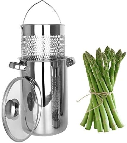 Asparagus Pot Stainless Steel Steamer Cooker with Basket and Lid Pasta 16cm 4L