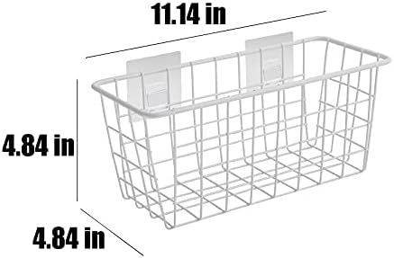 Hanging Kitchen Baskets Adhesive Sturdy Wire Storage Baskets with Kitchen Food Pantry Bathroom Shelf Storage No Drilling Wall Mounted,White,4 Pack