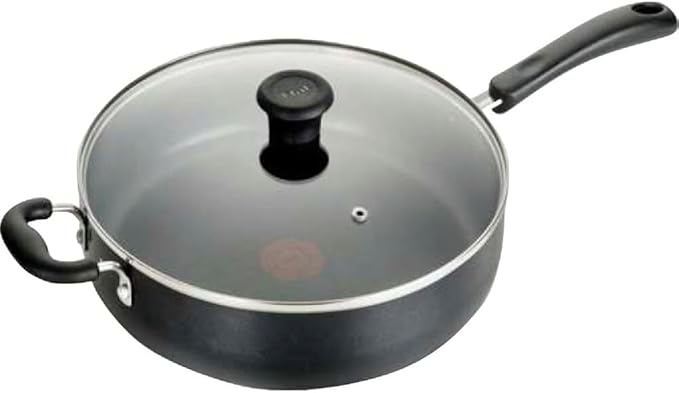 T-Fal Specialty Nonstick Saute Pan with Glass Lid 5 Quart, Oven Broiler Safe 350F, Cookware, Deep Frying Pan with Handle, Skillet, Kitchen, Pots and Pans, Dishwasher Safe, Black