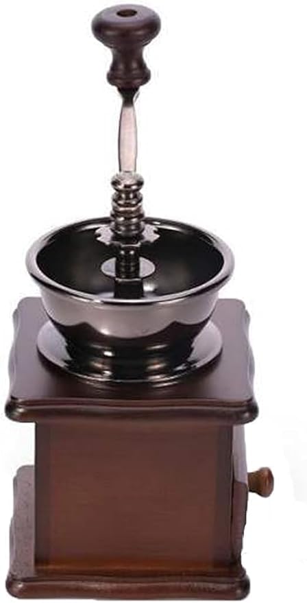 Wooden Manual Coffee Grinder Vintage Style Hand Coffee Mill Burr Coffee Grinder with Ceramic Hand Crank,Wooden Manual Coffee Grinder Cleaning Brush (Dark Brown Upgraded Version)