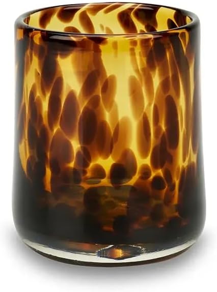 IMPULSE! Tortoise Leopard Print Brown 10 oz. Rocks Glasses, Set of 4 - Stylish Stemless Cocktail Cups Glass - Ideal Glassware Tumbler for Gin, Tequila, Vodka, Soft Drinks - 3.15 × 3.15 × 4.3 in